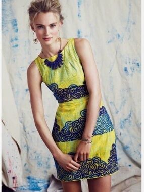 Anthropologie Tabitha Azure   Mini Dress with Navy Lace Trim
